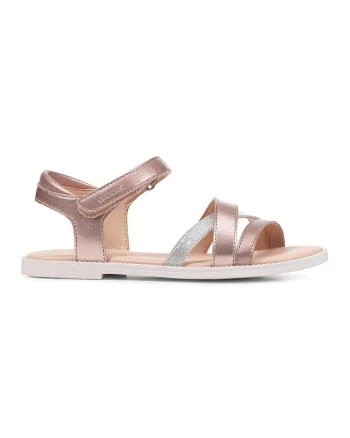 Sandale cu velcro si aspect metalic, Auriu rose/Argintiu