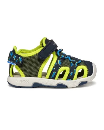 Sandale fisherman cu velcro, Verde lime/Bleumarin