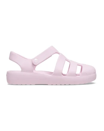 Sandale cu velcro si logo, Roz deschis