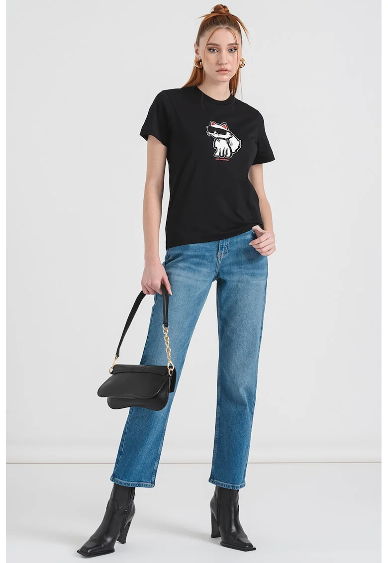 Tricou de bumbac organic cu imprimeu, Rosu/Negru/Alb optic
