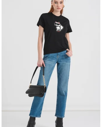Tricou de bumbac organic cu imprimeu, Rosu/Negru/Alb optic