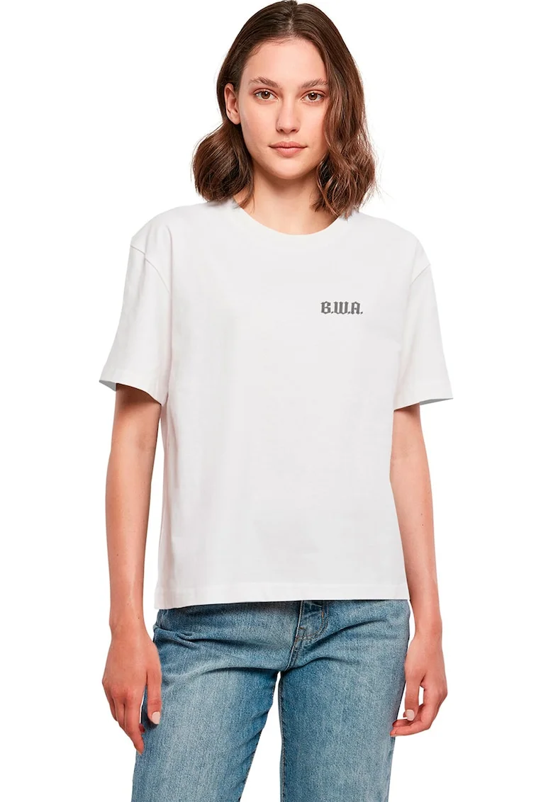 Tricou de bumbac cu imprimeu pe partea din spate, Alb/Negru/Portocaliu pal