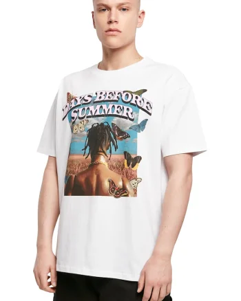 Tricou unisex supradimensionat cu imprimeu grafic si text, Alb/Maro/Albastru deschis