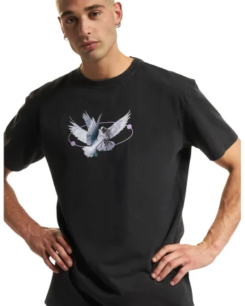 Tricou unisex cu imprimeu grafic, Negru stins/Lila
