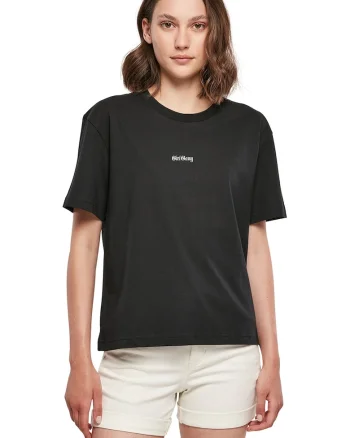 Tricou cu decolteu rotund si imprimeu pe partea din spate, Alb/Negru/Fucsia