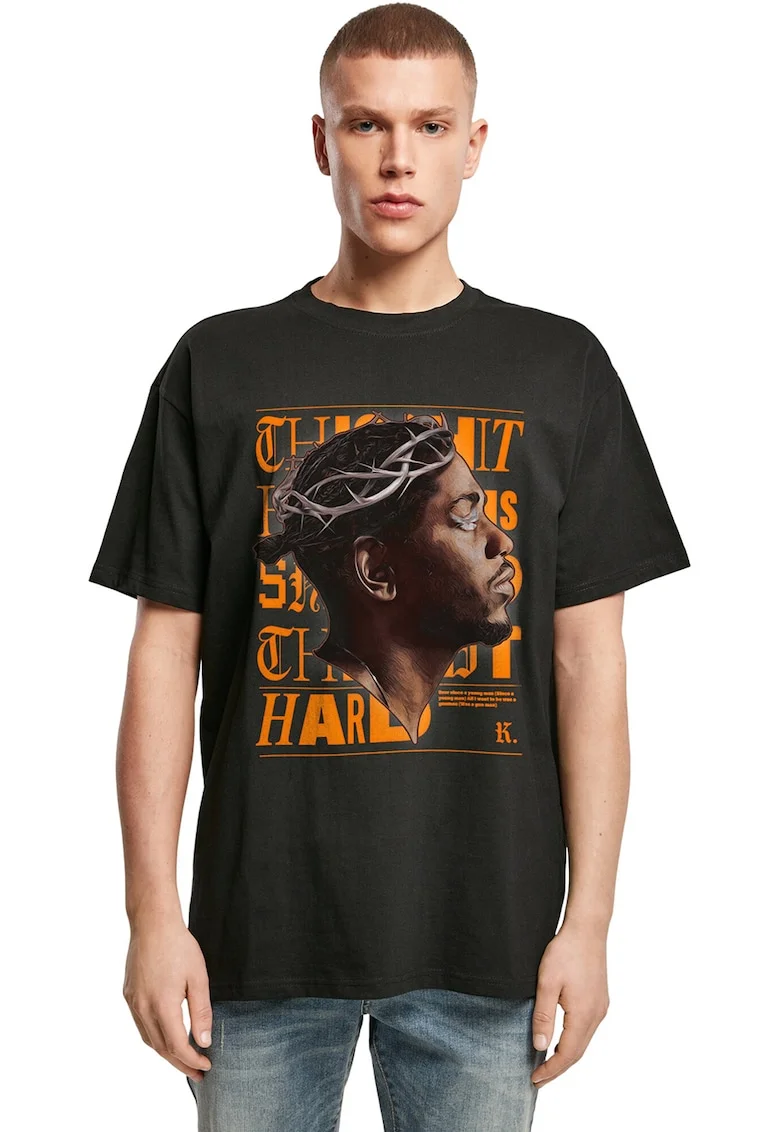 Tricou din bumbac cu imprimeu, Negru/Portocaliu