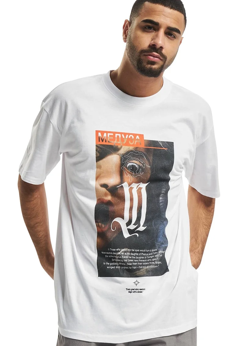 Tricou lejer unisex cu imprimeu text si foto, Portocaliu/Maro deschis/Alb optic