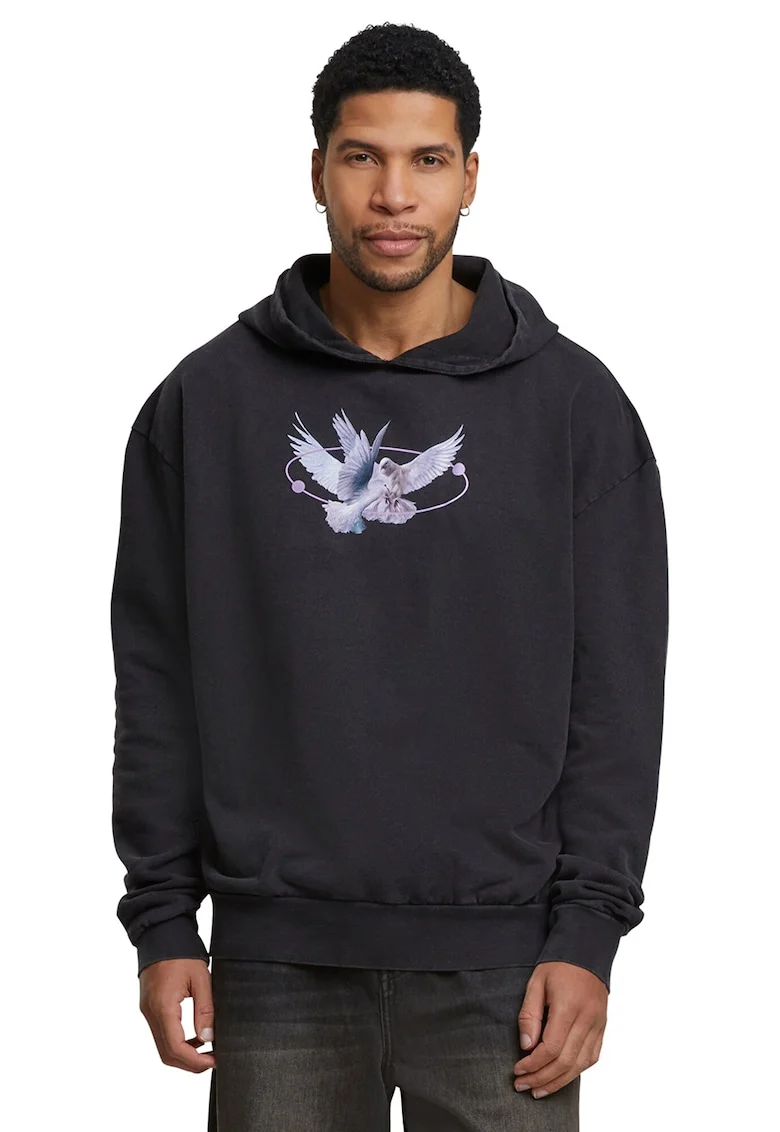 Hanorac unisex supradimensionat cu imprimeu grafic, Negru/Lila