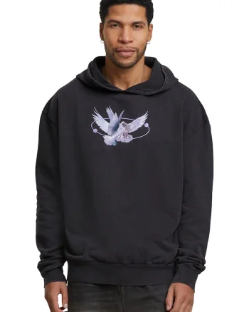 Hanorac unisex supradimensionat cu imprimeu grafic, Negru/Lila