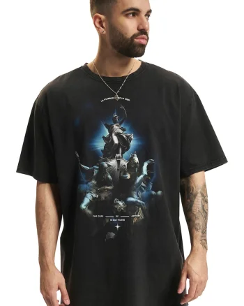 Tricou unisex cu imprimeu, Negru/Albastru