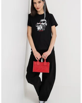 Tricou cu decolteu la baza gatului si imprimeu, Negru