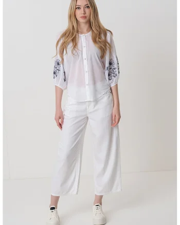 Bluza de bumbac cu detalii brodate, Alb/Albastru ultramarin