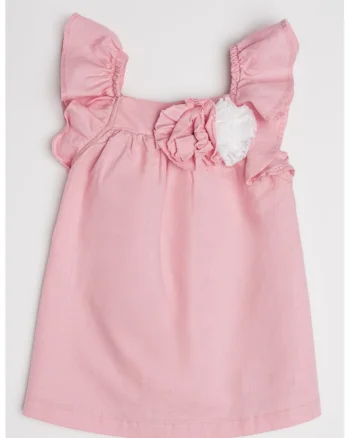 Rochie din in si bumbac cu croiala in A, Roz pastel