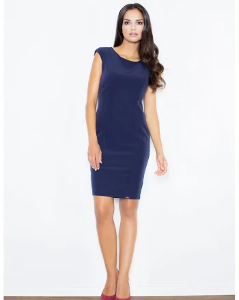 Rochie creion  bleumarin, eleganta, fara maneci, poliester,