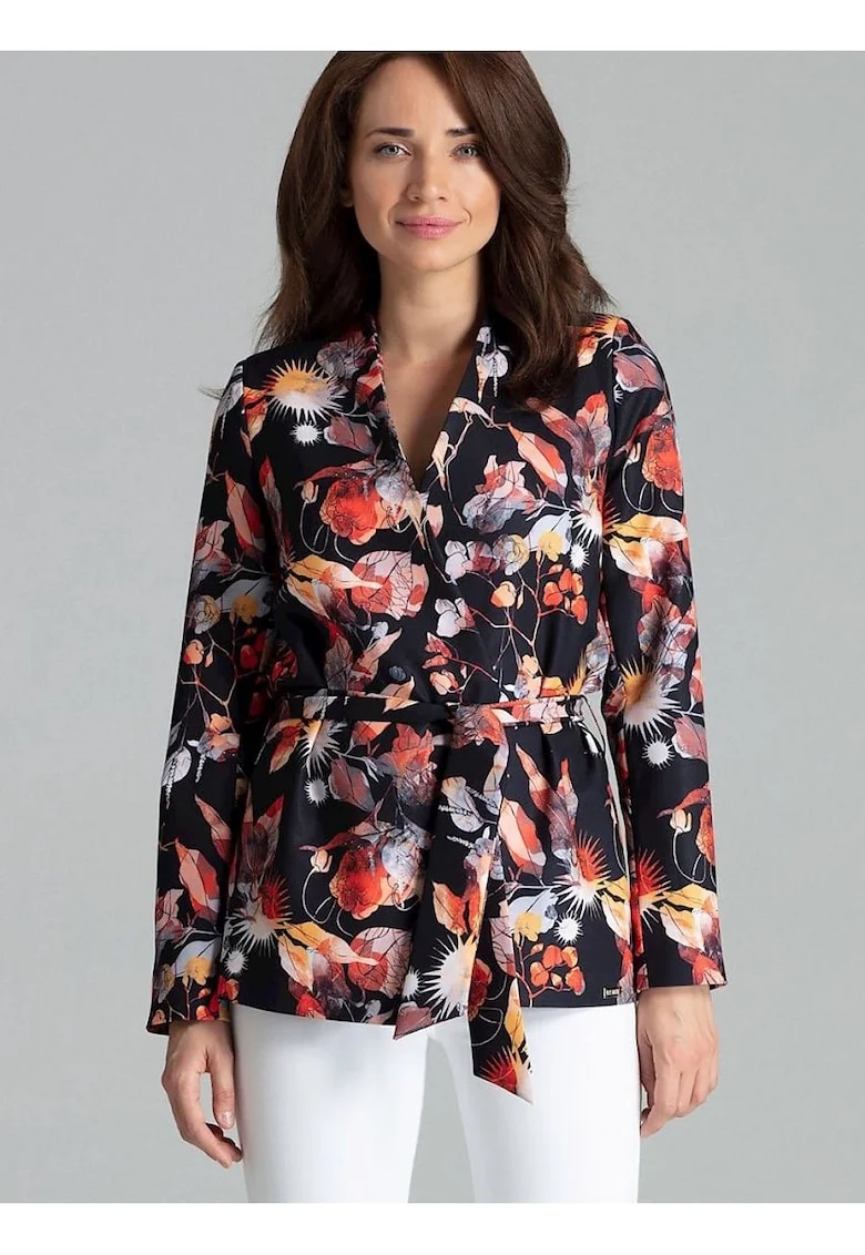 Bluza dama,  croiala dreapta, imprimeu floral, neagra, poliester