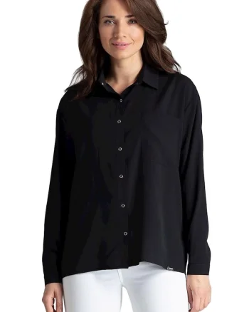 Camasa dama,  neagra, cu maneci lungi, buzunar, elastan, poliester, viscoza