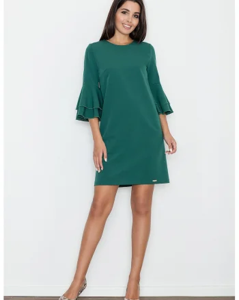 Rochie eleganta  M564, verde, cu volane, poliester, viscoza,