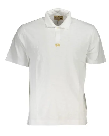 Tricou polo barbati, cu mini logo brodat pe centru, Regular Fit, Alb