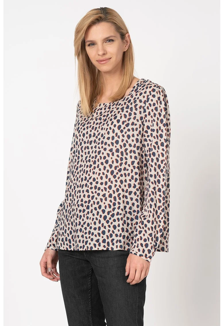Bluza din modal cu animal print Emma, Maro taupe deschis/Bleumarin