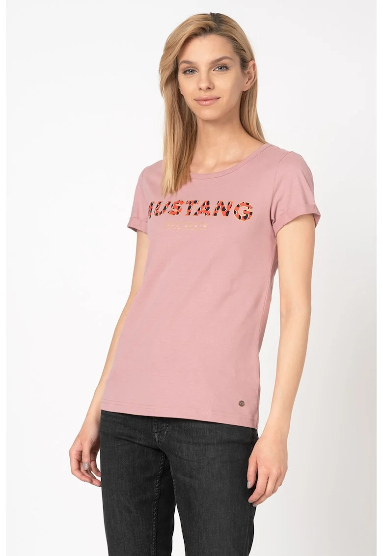Tricou din bumbac cu imprimeu logo Alexia, Lila pal