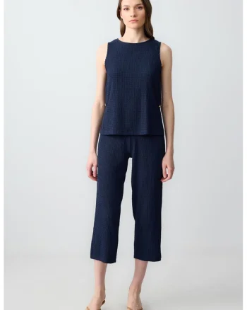 Pantaloni crop cu model uni, Bleumarin