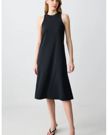 Rochie midi cu croiala dreapta si slit lateral, Negru