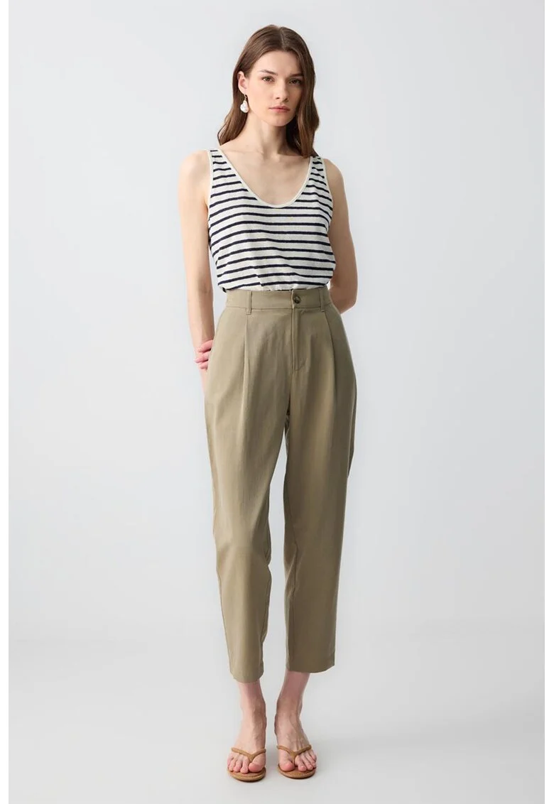 Pantaloni crop cu buzunare laterale, Verde fistic