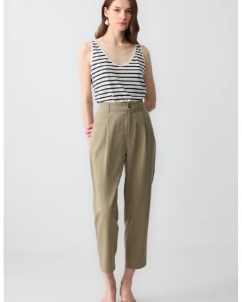 Pantaloni crop cu buzunare laterale, Verde fistic