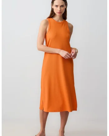 Rochie midi cu croiala dreapta si slit lateral, Portocaliu