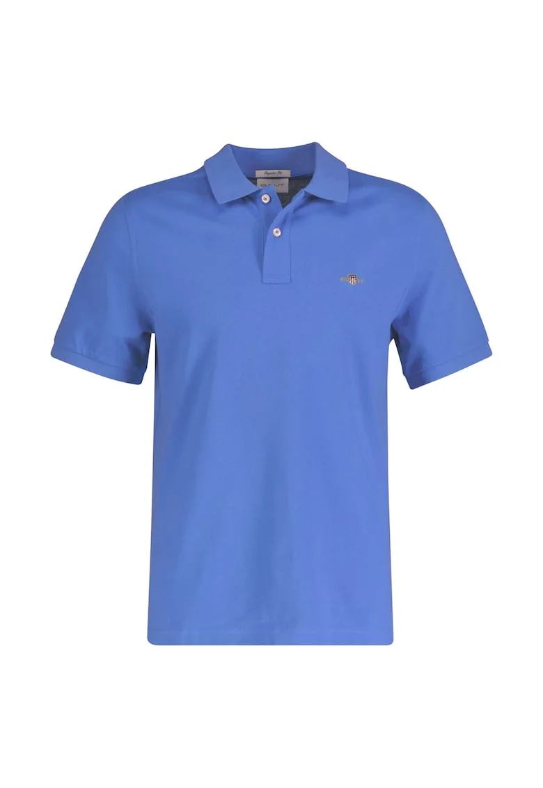 Tricou polo din bumbac pique Shield, Albastru azur