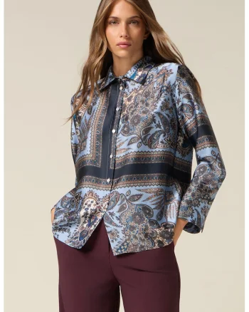 Camasa de satin cu imprimeu paisley, Negru/Albastru deschis