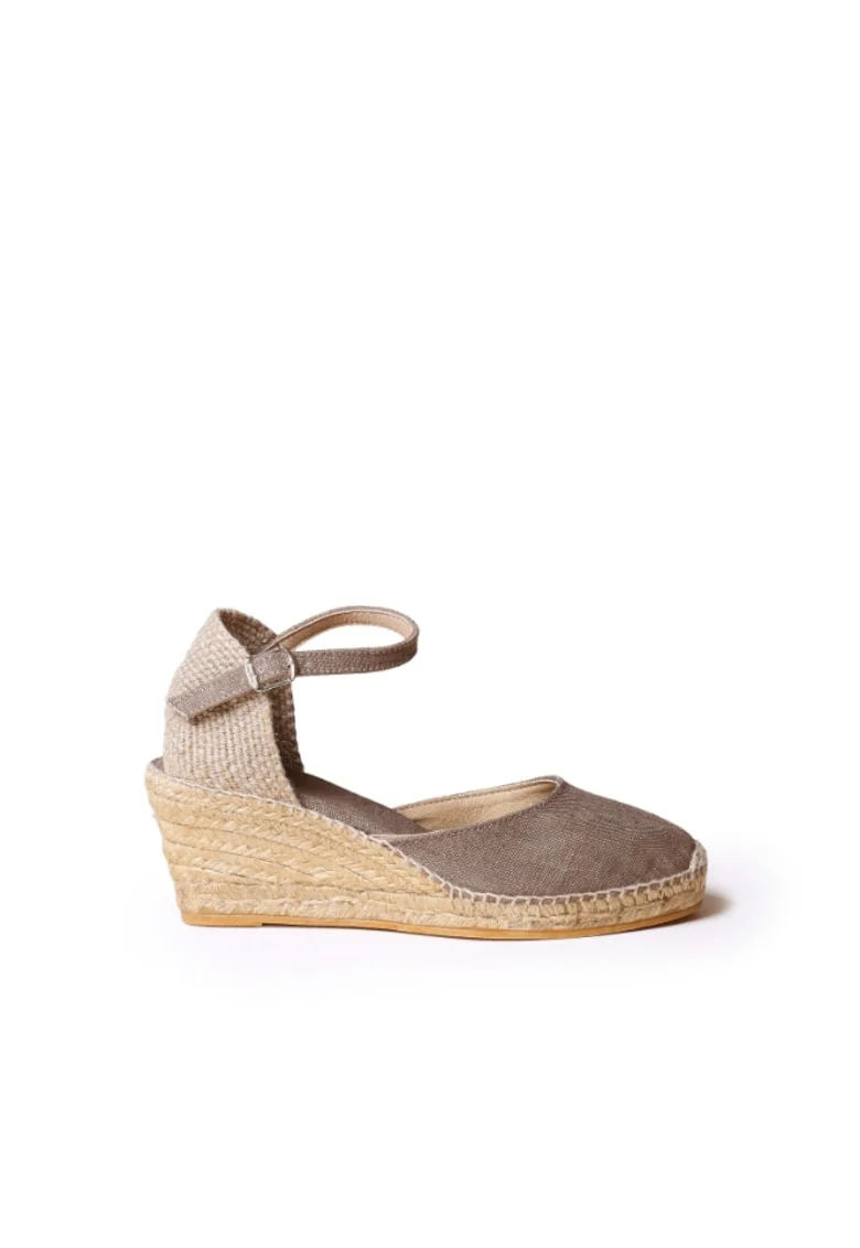 Sandale tip espadrile cu talpa wedge Caldes,  Bumbac/Material textil, Gri-Maro inchis, Maro taupe