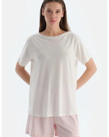 Tricou lejer din amestec de modal, Alb murdar
