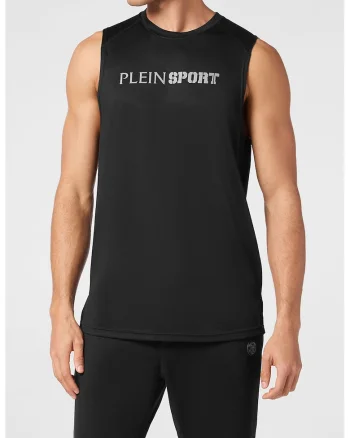 Tricou fara maneci cu logo, Negru