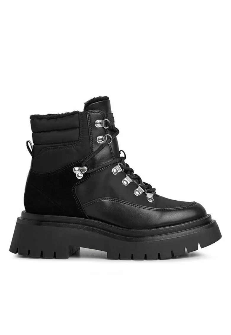 Botine dama  302849796, Piele intoarsa/Piele ecologica/Textil, Negru