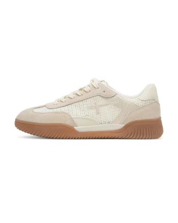 Pantofi sport de piele intoarsa cu insertii de piele, Alb fildes/Bej deschis