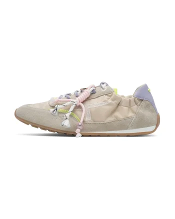 Pantofi sport low-cut cu garnituri de piele intoarsa, Bej deschis