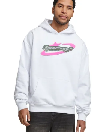 Hanorac unisex cu imprimeu text, Alb/Gri/Roz