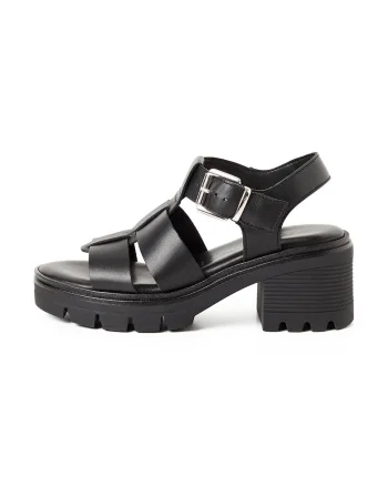 Sandale de piele cu toc masiv, Negru