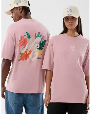 Tricou uisex cu design floral, Roz pastel