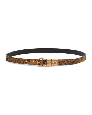 Curea skinny de piele cu animal print, Maro/Portocaliu