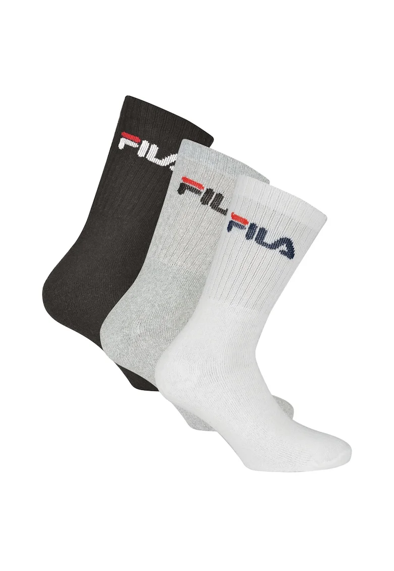 Set de sosete lungi unisex cu imprimeu logo - 3 perechi, Alb/Negru/Gri