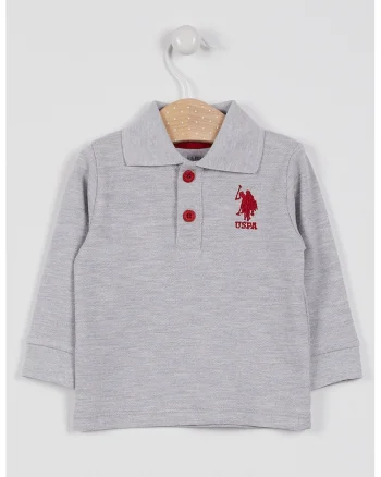 Bluza polo cu logo, Gri melange