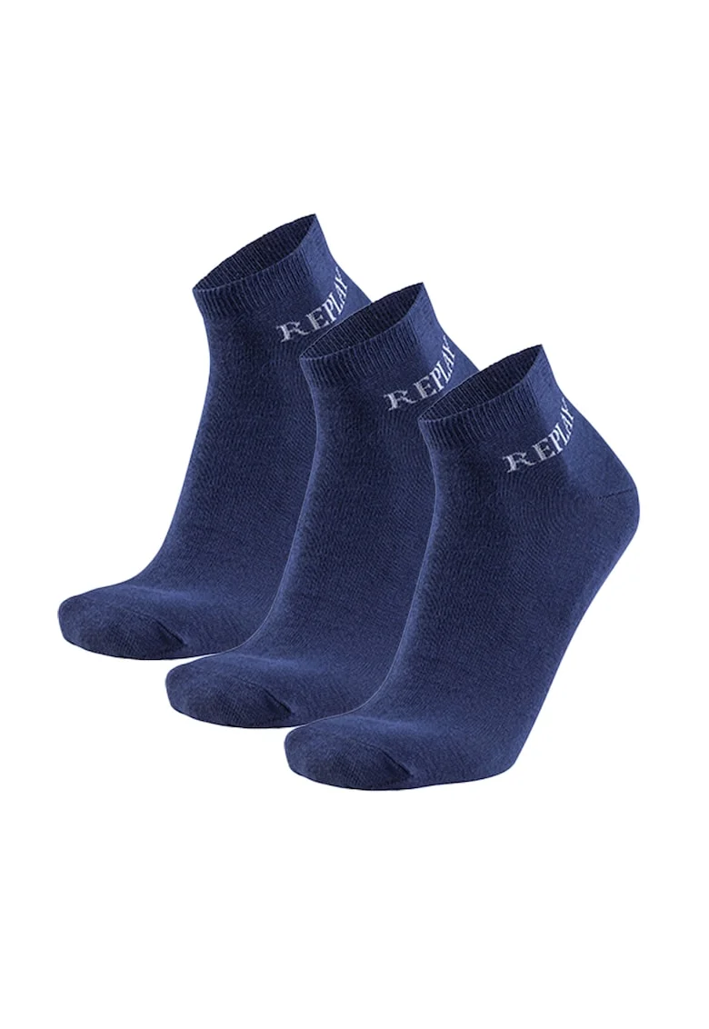 Set de sosete unisex scurte cu logo - 3 perechi, Albastru inchis