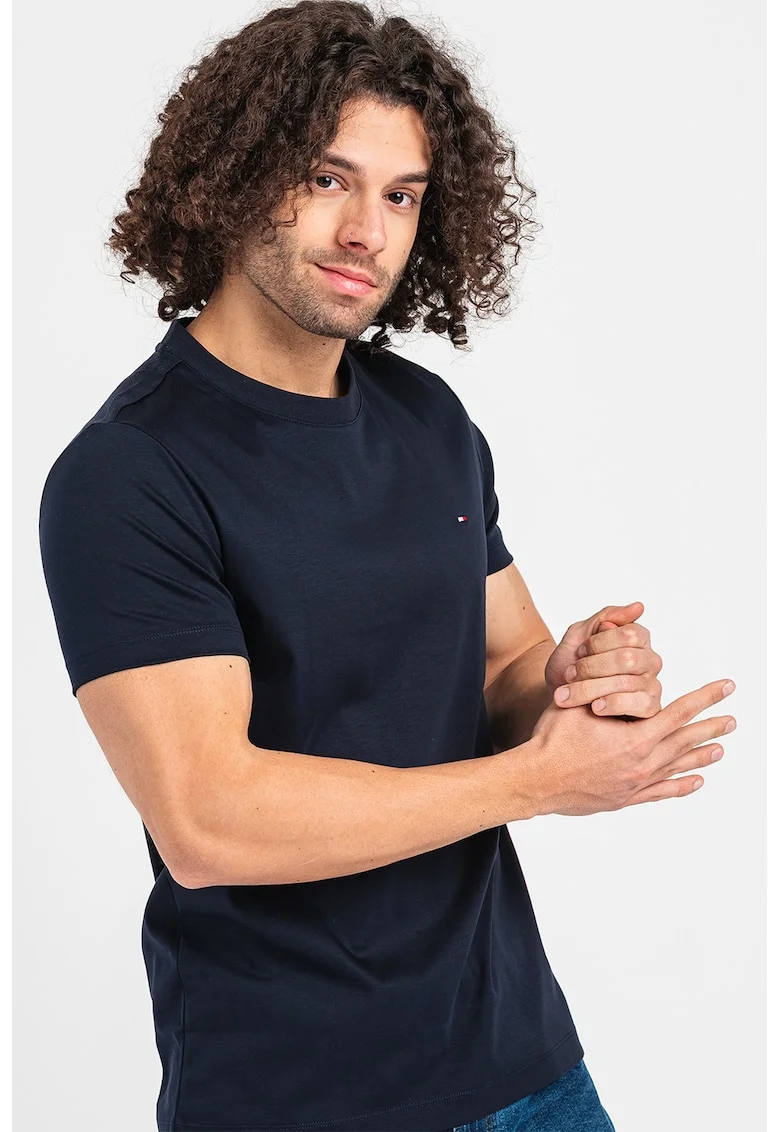 Tricou slim fit cu decolteu la baza gatului, Bleumarin