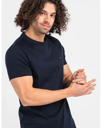 Tricou slim fit cu decolteu la baza gatului, Bleumarin