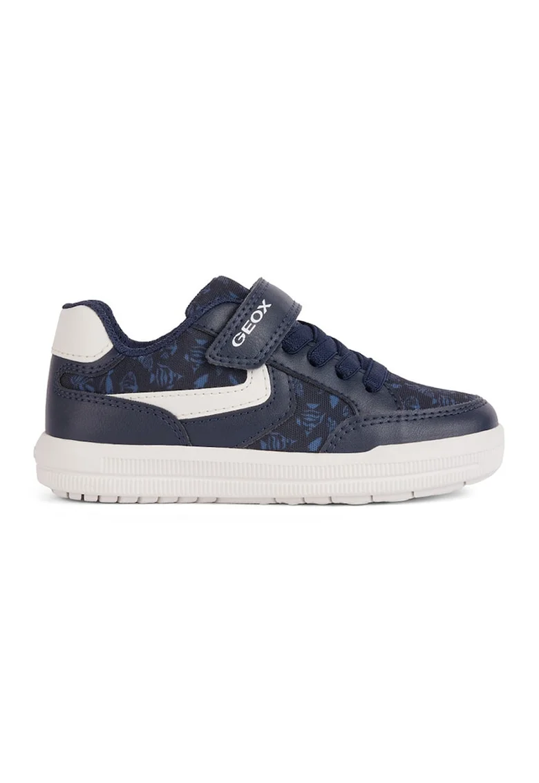 Pantofi sport cu inchidere velcro si garnituri din piele ecologica, Bleumarin