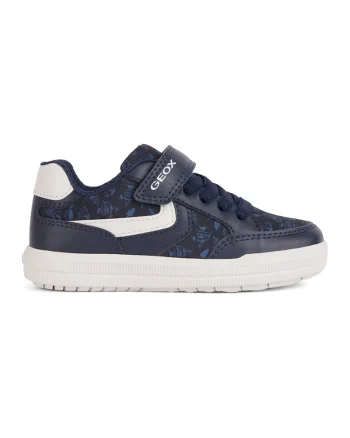 Pantofi sport cu inchidere velcro si garnituri din piele ecologica, Bleumarin