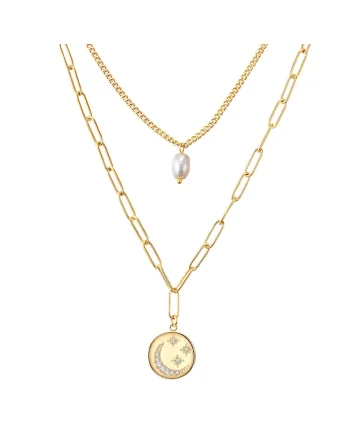 Colier stratificat, placat cu aur de 14K, Auriu