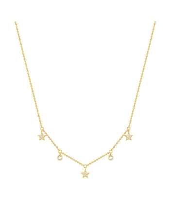 Colier placat cu aur de 14K, cu pandantive stele, Auriu